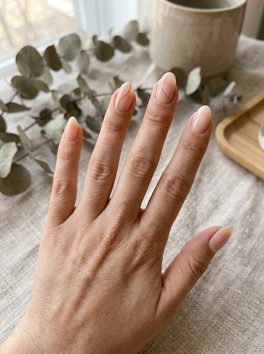 Minimal Line Art Short Almond Nails als Kurze Almond Nails Inspiration 2026